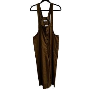 OAK + FORT Brown Utility Button Front Wide Leg Overalls Jumpsuit Women's L
